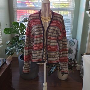 H&M Open Front Striped Hobo Sweater in Red
